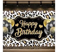 7X5ft Cheetah Print Birthday Party Decorations Photo Backdrop Photography Background for Adults, Leopard Golden Glitter Backdrops Photo Booth Prop Banner Balloons Wall Decor Tablecloth