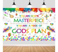 7x5ft Christian Jesus Gods Backdrop Banners, You are God's Masterpiece You are God's Plan Photography Background, Religious Backdrop Banner Photo Booth Props for Classroom Sunday School Decorations