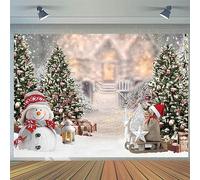 7x5FT Christmas Backdrop Winter Wonderland Snowman Pine Tree Snowflake White Photography Background Family Holiday Christmas New Year Birthday Party Decorations Banner Photo Booth Props