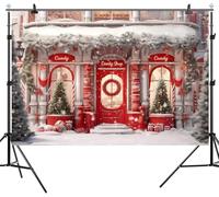 7x5ft Christmas Candy Shop Backdrop Winter Snow Scene Merry Christmas Photography Background Red Xmas Gingerbread House Banner Santa Candy Backdrop Christmas Baby Shower Candy Themed Birthday Decor