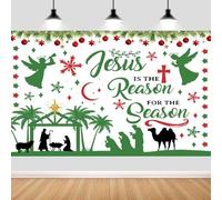 7x5ft Christmas Jesus is The Reason for The Season Backdrop Banner, Christmas Nativity Cross Xmas Winter Holiday Religious Party Background Wall Decorations Supplies for Home Church Outdoor