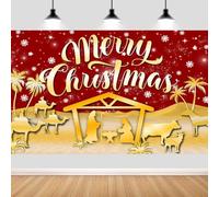 7X5ft Christmas Nativity Backdrop Red Jesus Holy Nativity Scene Photography Background for Xmas Winter Religious Holidays Party Decorations Photo Shoot Props Supplies