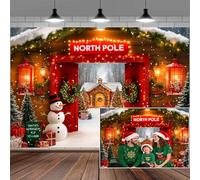 7x5ft Christmas Photography Backdrop Winter Forest Wooden Barn Door North Pole Snowy Xmas Tree Backdrop Santa Claus Snowy Village Banner Party Decor Photo Backdrops Photo Booth Props Background