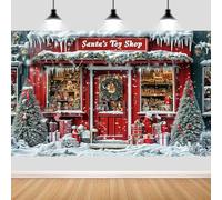 7x5ft Christmas Santa's Toy Shop Photo Backdrop, Winter Snow Red Santa's Toy Shop Photography Backdrop Background for Kids Family Xmas Holiday Party Decoration Portrait Photo Studio Props,muti1
