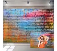 7x5ft Colorful Brick Wall Backdrop 80's Hip Hop Discos Themed Photography Background Chic Graffiti Wallpaper Room Interior Decorations Vintage Clubs Gathering Adults Photoshoot Photo Booth Props
