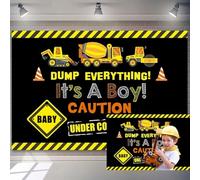 7x5ft Construction Backdrop Construction Site Theme Photography Background It's A Boy Banner Decoration Yellow Black Warning Line Dump Truck Boy Baby Shower Party Background Baby Boys Photo Props