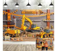 7X5ft Construction Theme Birthday Backdrop for Kids Cartoon Dump Truck Engineering Vehicle Excavator Photography Background Boys Birthday Party Decorations Banner Photo Booth Studio Props