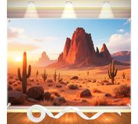 7x5FT Desert Backdrop with Ribbon - Natural Western Scenery Banner Featuring Cactus & Rocky Landscape, Double Stitched for Outdoor Party, Themed Events & Studio Photography