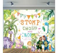 7X5ft Dinosaur Theme Backdrop Stomp Chomp and Roar Let's Party Like a Dinosaur Tropical Jungle Dino Photography Background for Kids Birthday Party Decor Photo Studio Props Wall Banner