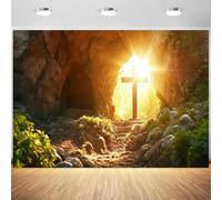 7x5ft Easter He is Risen Backdrop The Tomb of Jesus Crucifixion at Sunrise Photography Background Easter Party Religious Belief Christian Church Decorations Banner Photo Studio Props