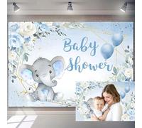 7x5ft Elephant Boy Baby Shower Backdrop Ballons White and Blue Flowers Photography Background for Newborn Boy Baby Shower Party Decorations Oh Baby Backdrop Banner Cake Table Photo Booth Props