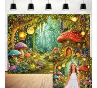 7X5Ft Enchanted Forest Backdrop, Fairy Tale Backdrops Woodland Tale Garden Green Butterfly Flower Mushroom Butterfly Wonderland Garden Fairy Tale Party Decorations Photo Booth Studio Props Backdrops