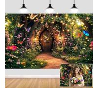 7X5ft Enchanted Forest Backdrop Fairy Tale Garden Wonderland Floral Butterfly Photography Background for Kids Girl Baby Shower Birthday Party Decoration Banner Cake Table Photo Booth Props