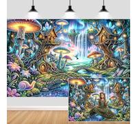 7X5ft Enchanted Forest Backdrop Fairy Tale Magic Mushroom House Garden Wonderland Photography Background Floral Butterfly Backdrops for Kids Girls Magic Birthday Party Decoration Photo Booth Props