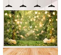 7x5ft Enchanted Forest Backdrop Fairy Tale Wonderland Photography Background Spring Garden Butterfly Glitter Banner Decoration Princess Girls Birthday Party Photo Booth Props Wallpaper