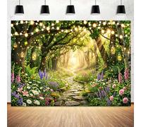 7X5Ft Enchanted Forest Backdrop, Magical String Lights Wildflower Butterfly Tree Photo Background, Fairy Tale Garden Nature Scenic for Wedding Birthday Baby Shower Party Photography Decorations