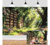 7X5ft Enchanted Forest Fairy Library Backdrop Fairy Tale Magic Bookshelf Garden Floral Butterfly Photography Background Kids Girls Birthday Party Decorations Baby Shower Banner Photo Props