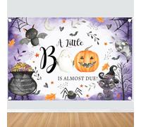 7x5ft Fabric Boo Halloween Baby Shower Backdrop Magic Pot Witch Cat Cute Ghost Pumpkin Spider Bats Background A Little Boo is Almost Due Newborn Party Decoration Photo Booth Props