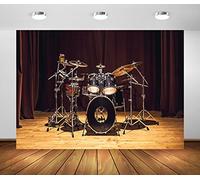 7x5ft Fabric Music Stage Backdrop Modern Musical Drum Set Rock Music Jazz Blues Band Concert Stage Background Backdrop Music Theme Party Decorations Photo Booth Studio Props Wallpaper