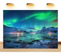 7X5ft Fabric Northern Lights Backdrop Ture North Aurora-Themed Background Above The Snow-Covered Mountain Oceans Colorful Back Drop Photo Booth Props