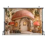 7x5ft Fairy Tale Backdrop Enchanted Garden Enchanted Forest Wonderland Pink Mushroom House Jungle Enchanted Fairy Themed Baby Birthday Party Photography Backdrop Photo Shoot Props