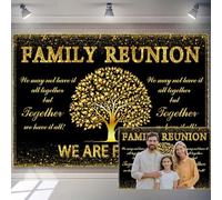 7x5ft Family Reunion Backdrop Glitter Dots Black Golden Family Tree Photography Background We are Family Backdrop Banner Welcome Home Members Gathering Party Decorations Supplies Photo Booth Props