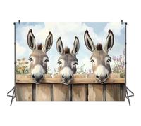 7x5FT Farmhouse Donkey Donkeys Wooden Fence Wildflowers Blue Sky Fluffy Photography Backdrop Background Cloth Portrait Photo Booth Studio Prop Banner Photographers Home Office Decor Supplies