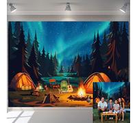 7x5ft Forest Night Scene Camping Backdrop Campfire Party Decorations Banner Adventure Theme Birthday Party Supplies (7x5FT（210x150cm）)