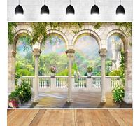 7x5ft Garden Arched Door Scenery Photography Backdrop Vintage Garden Architecture Pillars Background Lover Wedding Bridal Shower Photo Studio Props