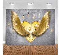 7x5ft Gold Angel Wings Backdrop Banner Heaven Sent Baby Shower Photography Background Deep Blue Sky Angel Wings Boy Girl Adult Artistic Portrait Photo Shoot Studio Props Vinyl (Gray Gold)