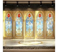 7X5ft Gold Palace Photo Backdrop Gothic Castle Palace Photography Background Magnificent Castle Window Room Fairy Tale Backdrops Party Decorations Photo Booth Banner Tapestry