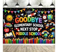 7x5ft Goodbye Elementary School Next Stop Middle School Photo Backdrop Banner Decoration, 5TH Grade Graduation Decorations 2026, Last Day 5th Grade Grad Banner Decor Photo Props