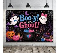 7x5FT Halloween Baby Shower Backdrop Blue Pink Boo-y or Ghoul Background with Magic Pumpkin Ghost for Kids Gender Reveal Party Decorations Birthday Decor Supplies Cake Table Banner Photo Props