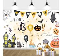7X5ft Halloween Baby Shower Decorations Photo Backdrop Photography Background, A Little Boo is Almost Due Spooky Backdrops Photo Booth Prop Banner Balloons Wall Decor Tablecloth