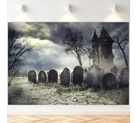 7x5FT Halloween Backdrop for Photography Horror Abandoned Graveyard Old Haunted House Dark Sky Background Kids Adults Spooky Halloween Party Decorations Portrait Photo Studio Props