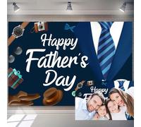 7x5ft Happy Father's Day Backdrop Blue Suit Tie Backdrops Watch Hat Glasses Shoes Photography Background for Father's Day I Love Dad Party Decor Banner Thanks Dad Theme Family Gathering Photo Props