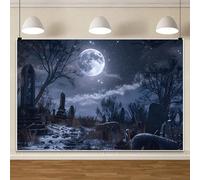 7x5FT Happy Halloween Backdrop Dark Starry Night Sky Old Carved Tombstones Spooky Trees Photography Background for Kids Adults Halloween Party Decorations Photo Studio Props