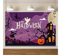 7x5FT Happy Halloween Backdrop Horror Moon Night Scary Pumpkins Haunted House White Ghost Photography Background for Kids Adults Halloween Party Decorations Photo Booth Props