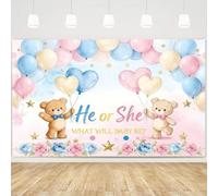 7x5FT He or She Teddy Bear Gender Reveal Backdrop Blue Pink Party Decor