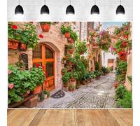 7x5ft Italy Town Street Backdrop for Photography European Flowers Street Vintage Village Town Scenery Background Birthday Wedding Photo Studio Props