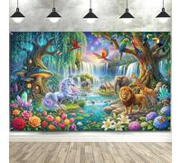 7X5ft Jungle Forest Backdrop Enchanted Fairy Tale Magic Rainforest Photography Background Tropical Adventure Mushroom Unicorn Butterfly Wild Party Decorations Photo Booth Studio Props Backdrops