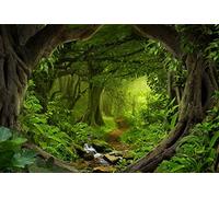 7x5ft Jungle Forest Backdrop Tropical Rainforest Natural Landscape Background Flowing Water Path Woodland Green Photography Background Safari Kids Adults Party Decoration Photo Booth Props