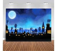 7x5FT London Clock Tower City Night Skyline Moon Backdrop bitthday Party Background (7x5ft(200x150cm))