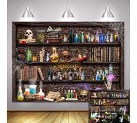 7X5FT Mad Scientist Laboratory Backdrop Kids Halloween Magical Bookshelf Background Creepy Skull Poison Apothecary Witch Baby Shower Party Supplies Decorations Banner