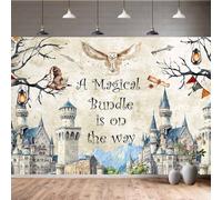 7X5ft Magical Wizard Baby Shower Photo Backdrop Photography Background, A Magical Bundle is on The Way Vintage Castle Backdrops Photo Booth Prop Decorations Banner Balloons Wall Decor Tablecloth