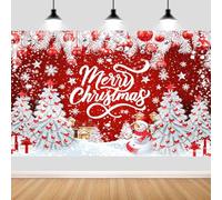 7X5ft Merry Christmas Backdrop Glitter Sparkle Red Christmas Snowman Snowflakes Photography Background Photo Props for Winter New Year Xmas Eve Family Party Decoration Supplies