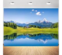 7x5ft Mountain Lake Backdrop New Zealand Nature Landscape Green Forest Photography Background Holiday Travel Theme Party Decoration Wallpaper Supplies Photo Booth Props