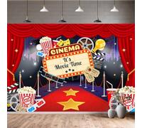 7X5ft Movie Night Backdrop Hollywood Red Carpet Popcorn Movie Theme Photography Background for Movie Night Party Birthday Party Cinema Themed Event Decor Photo Booth Props Wall Decor Banner