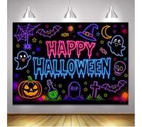 7x5ft Neon Happy Halloween Backdrop Glow in the Dark Party Photo Background