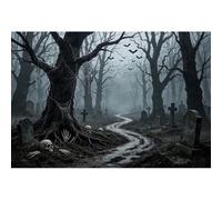 7x5ft Night Spooky Graveyard Halloween Backdrop for Kids Adults Party Decor